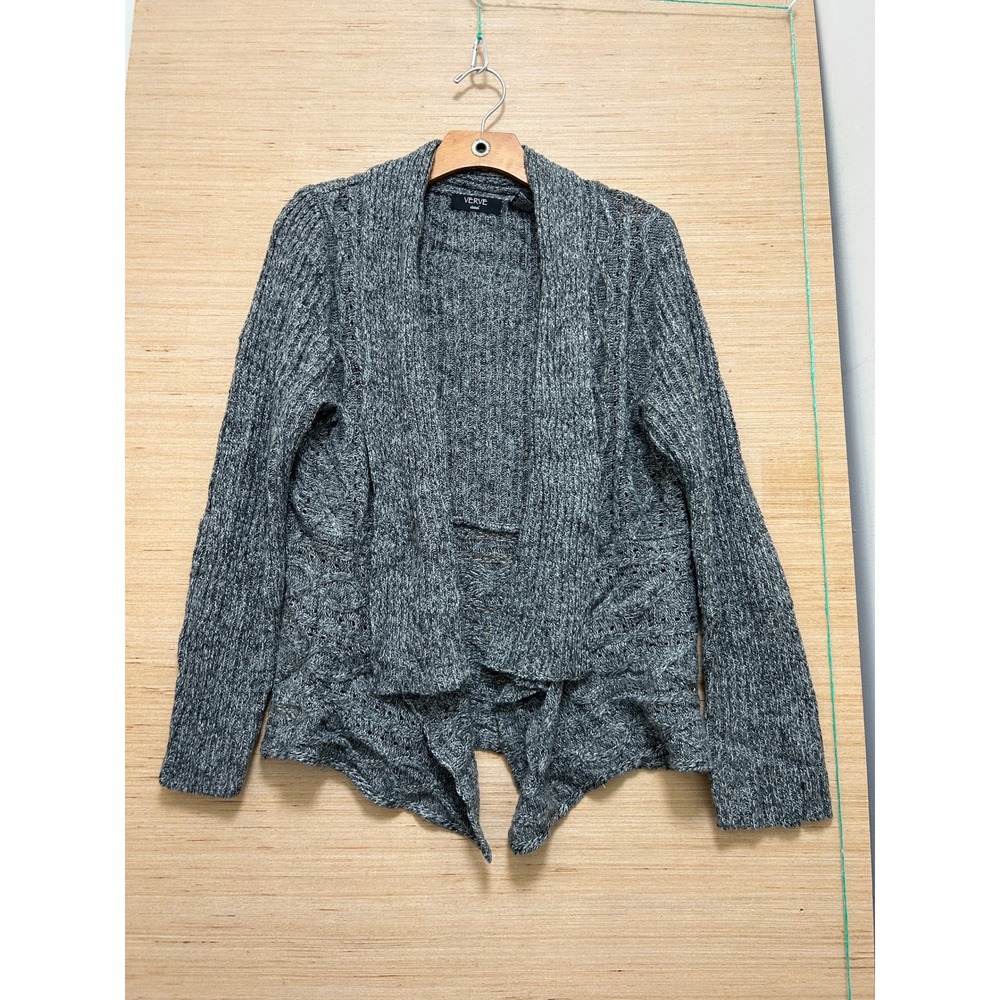 Verve Ami Mens Gray Marled Open Front Cardigan Sweater Split Back Size Medium